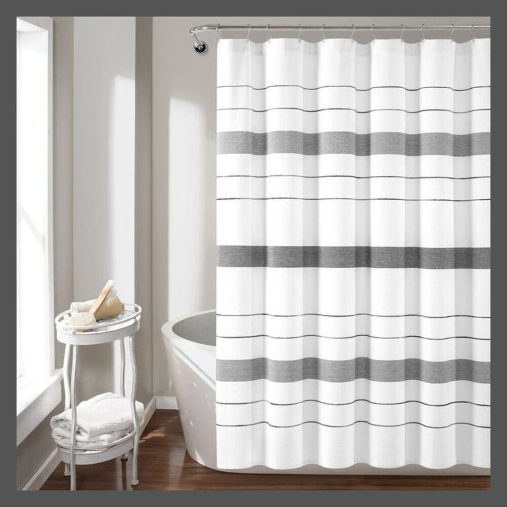 Open Box - Lush Decor -  Ombre Color Block Cotton Shower Curtain Gray